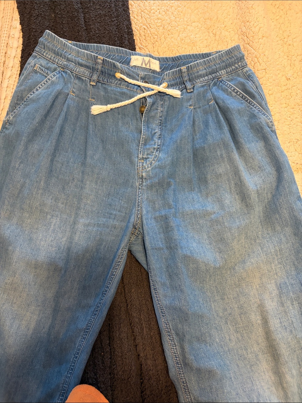 Women’s Light Blue Drawstring Denim Jeans lightweight